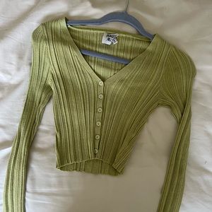 Princess Polly cute green button tight cropped sweater shirt long sleeve